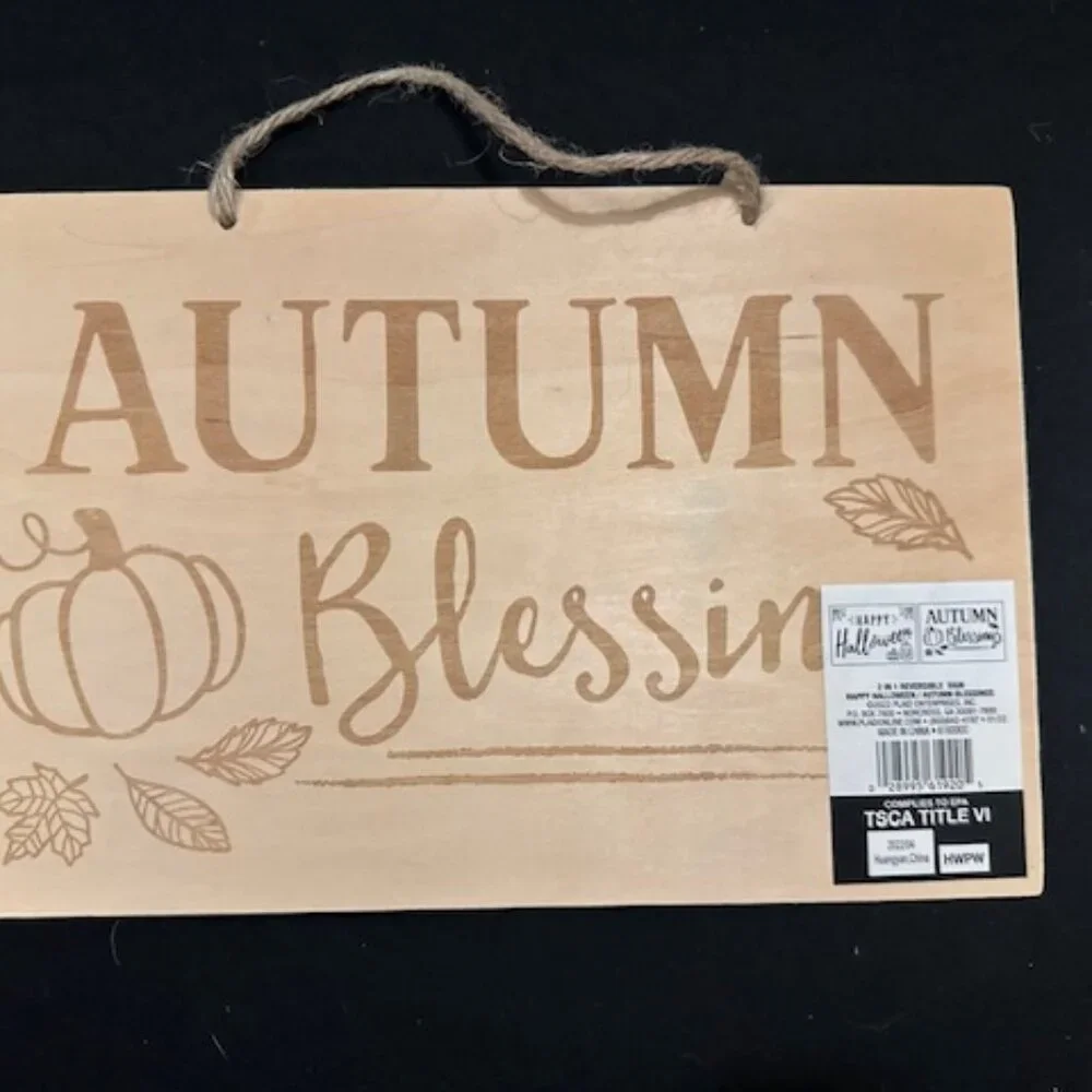 2 In 1 Reversible Craft Wood Halloween / Autumn Sign   7235  NWT Boutique - Picture 2 of 2